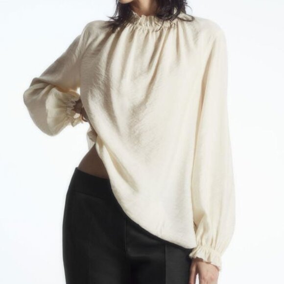 COS Ruffled High-Neck Blouse in Ecru Size 8 NWT - Picture 1 of 5